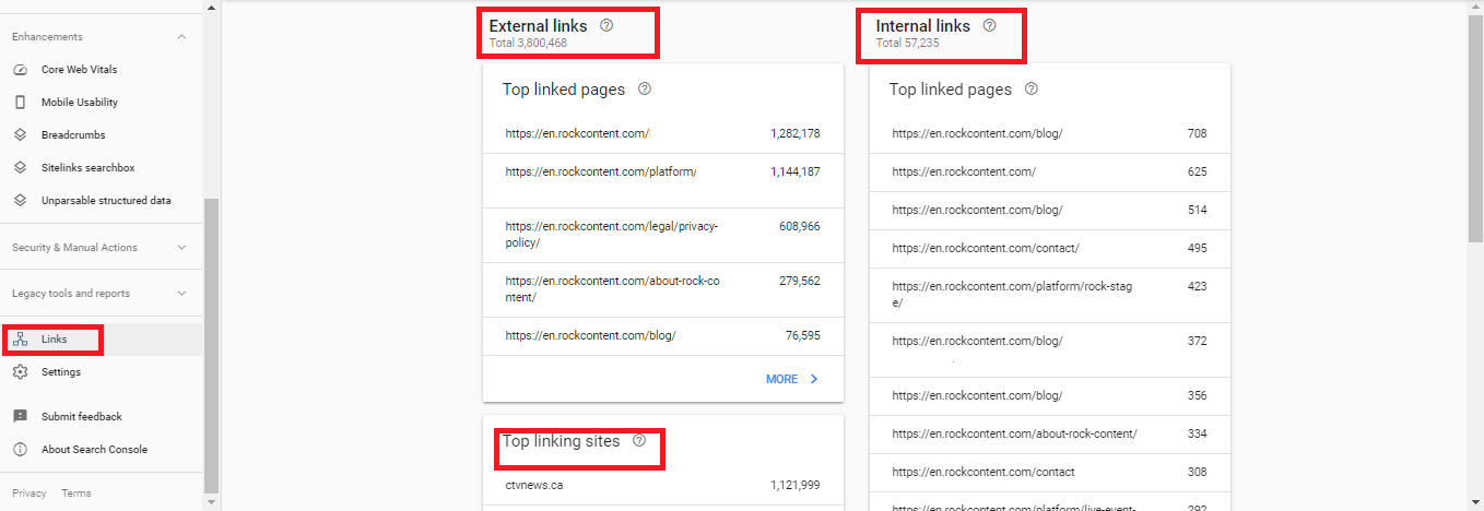 links in search console